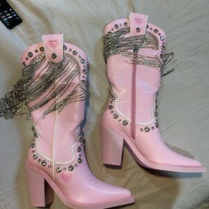 Dolls Kill Pink and Silver Heeled Boots
